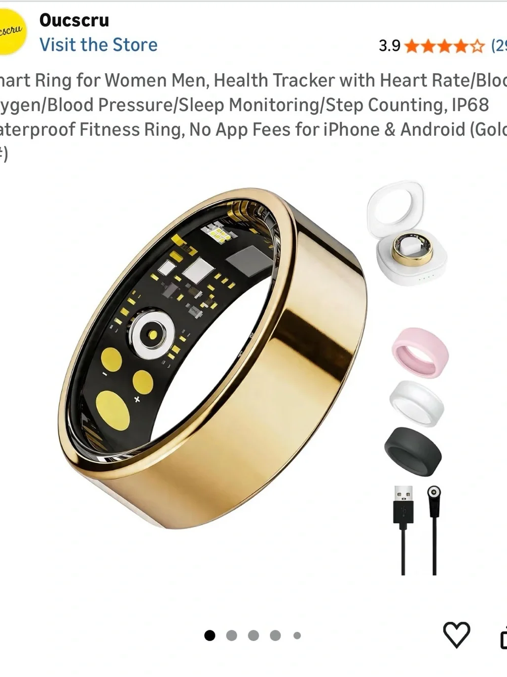 Gold Smart Fitness Ring with Heart Rate & Sleep Tracking Similar to Oura Ring